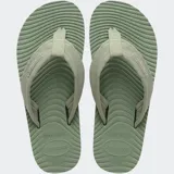 Ojotas Havaianas modelo Surfer Coast, color verde, con suela texturizada y tiras de tela anchas.