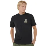 Remera negra de manga corta con logo Rip Curl Vaporcool Search Stack estampado en el pecho.