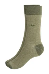 Par de medias de vestir color beige con puntera, talón y caña en color marrón.