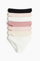 Pack de siete bombachas clásicas de algodón en colores negro, blanco, rosa y beige.