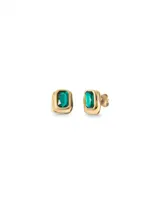 Aros de oro con cristal rectangular color verde esmeralda.