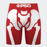 Calzoncillos bóxer rojos con estampado de esqueleto y cintura elástica con logo de la marca.