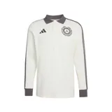 Buzo adidas de manga larga estilo polo, perteneciente a la colección Mercedes F1 Team AMG-Petronas. Es de color blanco con detalles en gris oscuro en el cuello, puños y franjas en las mangas, e incluye el logo de adidas y el escudo del equipo en el pecho.