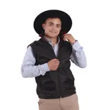 Chaleco negro de microfibra impermeable con interior de polar y cierre frontal.