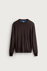 Jersey regular fit de punto tejido en hilatura de seda, de color marrón, con cuello redondo y manga larga, de la colección Aaron Levine x Zara.