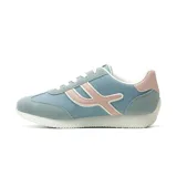 Championes deportivos American Sport modelo Ysabel, de color celeste con detalles en rosado y blanco.