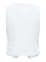 Chaleco blanco de lino y viscosa con cierre de botones y bolsillos laterales. Tejido ligero y elegante.