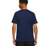 Remera Adidas Adicolor Classics Trifolio color azul marino, con cuello redondo, mangas cortas y gran logotipo del trébol y la inscripción de la marca estampados en blanco en el pecho.
