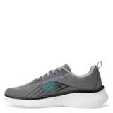 Championes grises de running, con cordones y suela blanca.