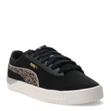 Championes urbanos Puma Jada Classic, con capellada de cuero sintético negro, suela de goma blanca y detalle de animal print en el lateral. Incluye plantilla SoftFoam+ para mayor amortiguación.