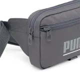 Riñonera gris con logo Puma estampado en el frente. Cuenta con un compartimento principal con cierre, un bolsillo delantero con cierre y correa ajustable con hebilla.