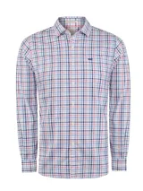 Camisa de manga larga con estampado de cuadros en tonos azul, rojo y blanco. Confeccionada en popelina de algodón orgánico, cuenta con cuello clásico, cierre frontal de botones y un bolsillo en el pecho con el logo de la marca bordado.