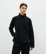 Campera deportiva Get Over en tejido fleece color negro, con cuello alto, cierre frontal de cremallera y bolsillos laterales.