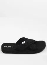 Ojotas O'Neill color negro, con tiras cruzadas acolchadas de diseño trenzado y suela plana.