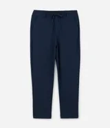 Pantalón de vestir azul marino de corte recto, con pretina con pasacintos, bolsillos laterales y cierre tradicional, confeccionado con viscosa, poliamida y elastano.