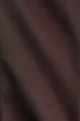 Top de sarga con leve brillo color marrón, con escote en V pronunciado, manga japonesa y costuras moldeadoras delanteras y traseras.