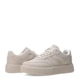 Championes blancos de cuero sintético, con plataforma marrón.