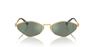 Lentes de sol Miu Miu modelo 56Z con armazón metálico dorado de formato geométrico poligonal, lentes oscuras y patillas con detalles carey.
