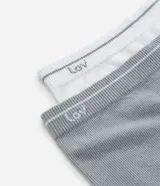 Kit de dos bombachas boyshort sin costura, una gris y una blanca, confeccionadas en microfibra texturizada. Tienen cintura mediana ancha y laterales amplios, ofreciendo mayor cobertura y comodidad.