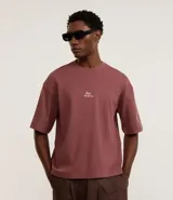 Remera masculina de algodón color ladrillo, corte boxy, cuello redondo y manga corta. Estampa lettering en el pecho.