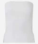 Blusa strapless de microfibra color marrón, con diseño ajustado y tajo lateral.