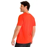 Remera naranja de corte clásico con logo CAT blanco estampado en el pecho.