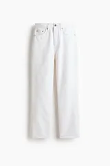Jean tobillero de cinco bolsillos en denim de algodón blanco, con tiro alto y piernas de corte recto.