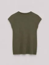 Suéter sin mangas de tejido de punto con cuello medio alto y diseño minimalista. Confeccionado en una mezcla de viscosa, poliéster y nailon, presenta un calce cómodo y versátil.