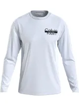 Remera de manga larga color gris claro con cuello redondo y logo de Calvin Klein estampado en el pecho.