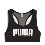 Musculosa deportiva Puma negra con espalda estilo nadador y logo blanco estampado en el frente.