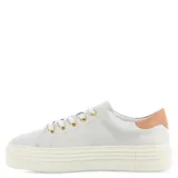 Zapatos tipo championes de plataforma Bottero, color blanco, con cordones y detalle en tono cobre en el talón.