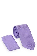 Corbata verde oscuro con estampado floral y pañuelo de bolsillo a juego.