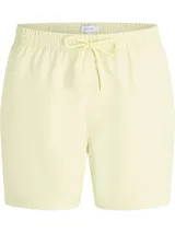 Short de baño amarillo pálido con cintura elástica ajustable con cordón, bolsillos laterales y trasero, forro de malla y logo de Calvin Klein en la cinta lateral.