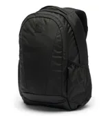 Mochila negra de 30 litros con compartimento principal y funda interior acolchada para portátil, bolsillos laterales de malla para botellas y panel trasero transpirable.