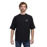 Remera de algodón color negro, de corte holgado, con cuello redondo y logo de la marca estampado en el pecho.