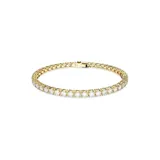 Pulsera dorada con cristales blancos engarzados.