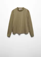 Buzo de cuello redondo y manga larga, confeccionado en tejido de piqué con costuras decorativas verticales en el frente. Presenta un diseño recto y holgado.