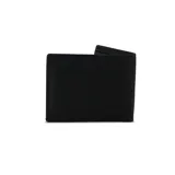 Billetera de cuero color negro con detalles en marrón.