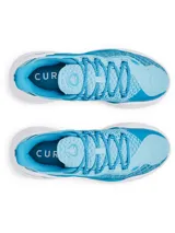 Championes de básquetbol Under Armour Curry 11, modelo Mouthguard, en color celeste con detalles en blanco. Presentan tejido UA IntelliKnit transpirable, contrafuerte externo de TPU en el talón y amortiguación UA Flow de doble densidad para mayor rebote y agarre en la cancha.