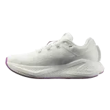 Championes de running Salomon modelo Aero Glide 3, color blanco con detalles en lila y suela morada. Cuentan con amortiguación de alta densidad y capellada de malla sin costuras.