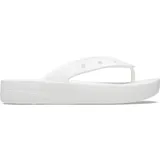 Ojotas Crocs Classic Flip Platform, color blanco, con plataforma elevada y textura en la suela. Presentan un diseño de tira entre los dedos (flip) y orificios para dijes Jibbitz™.