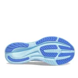 Championes Saucony Ride 16 de dama, color gris con detalles en azul y amarillo.