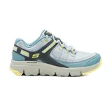 Championes deportivos Skechers Summits At Artists Bluff, color celeste con detalles en gris y amarillo. Capellada de malla y material sintético, cordones frontales y plantilla Skechers Memory Foam.