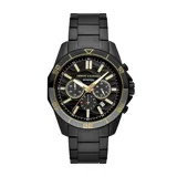 Reloj Armani Exchange modelo Spencer, con caja y correa de acero inoxidable color negro. Esfera negra con detalles dorados, cronógrafo y calendario. Resistente al agua hasta 100 metros.