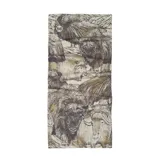 Cuello multifuncional Buff de diseño tubular, confeccionado en tejido elástico con estampado abstracto en tonos tierra y beige. Cuenta con el logo de la marca estampado en el lateral.