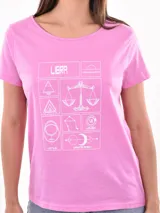 Remera rosa con estampado blanco del signo zodiacal Libra.