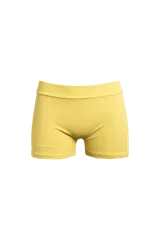 Short amarillo de lycra con textura, tiro medio y calce ajustado.