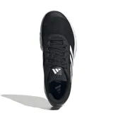 Championes deportivos Adidas modelo Amplimove Trainer, color negro con las tres tiras características en blanco y suela blanca. Presentan un diseño de malla transpirable y cierre con cordones.