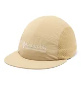 Gorro Columbia Wingmark Cap color beige, de estilo sencillo y ligero, con paneles laterales de malla y cierre posterior ajustable con hebilla.