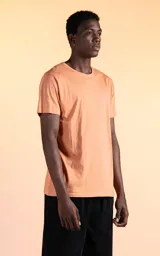 Remera de algodón pima peruano color canela, de manga corta y cuello redondo, con corte slim fit ajustado al cuerpo.